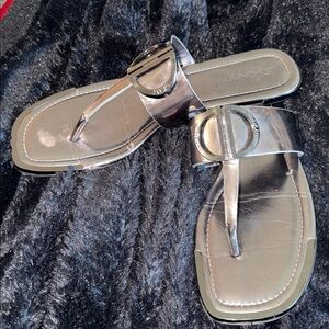 DKNY Halcott MetallicGunmetal Flat Thong Sandal